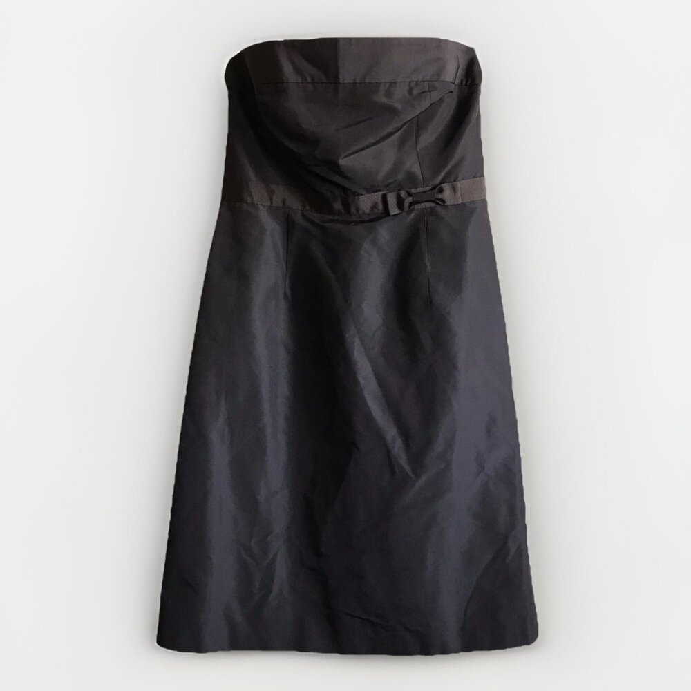 Vintage J Crew Emma Women's Silk Dress Size 12 Brown Silk Faille‎ Bow Strapless